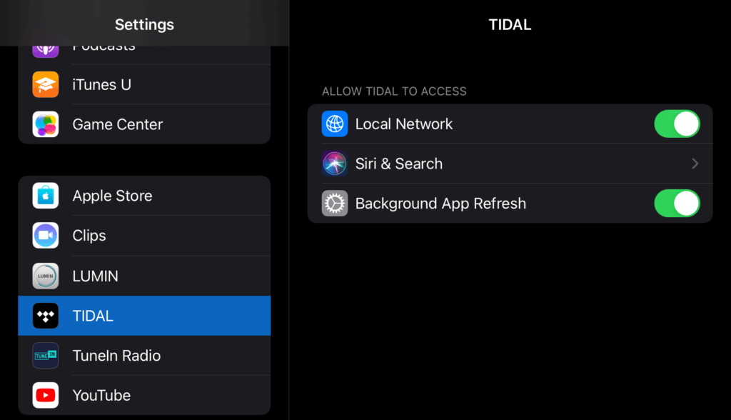lumin-ios-app-benutzeranleitung-11-5-tidal-connect-einstellungen-in-ios-systemeinstellungen-aktivieren